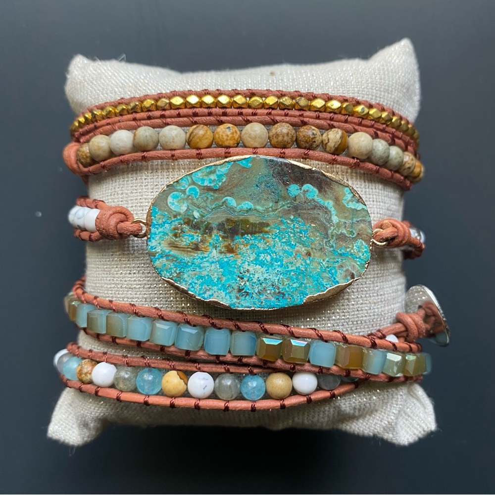Turquoise and brown wrap bracelet